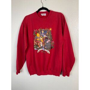 Vintage 2000 Disneyland Poohs Very Merry Holiday 2000 Red Sweatshirt Size Medium